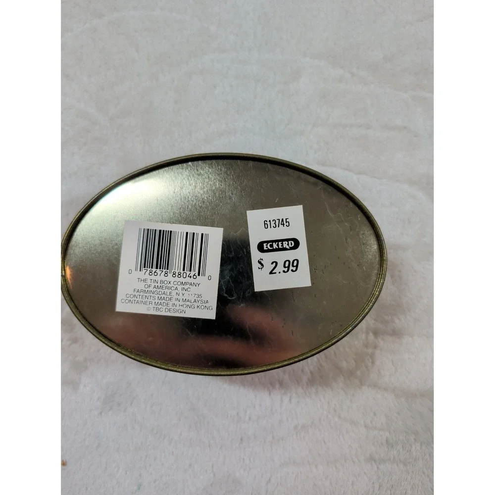 Vtg 1984 Coca-Cola Candy Tin Oval Gold Metal Tin Box Company 1980s Soda‎ Decor